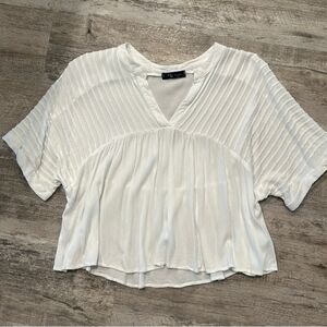 White V-Neck Pleated Women's Top